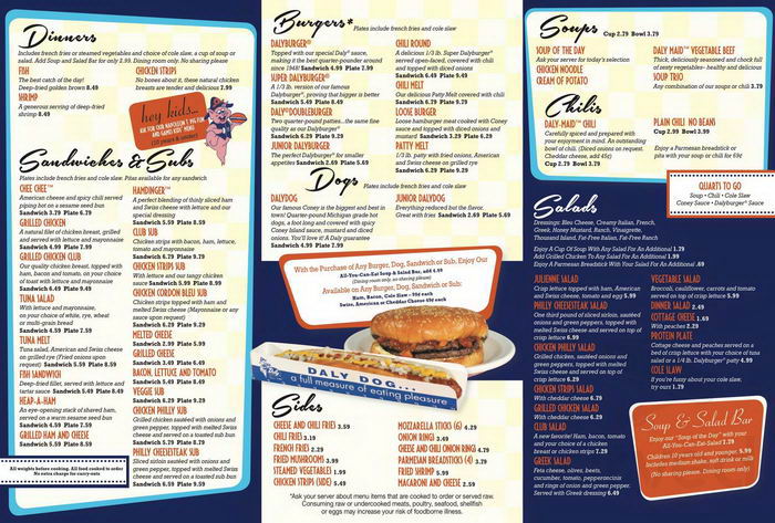 Daly Drive-In - Dalys Menu (newer photo)